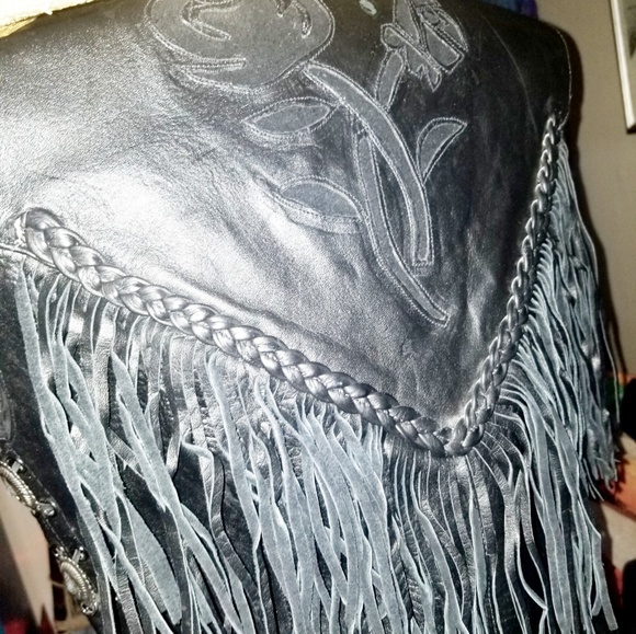 Vintage Black Leather Tassle Biker Vest - Picture 5 of 8